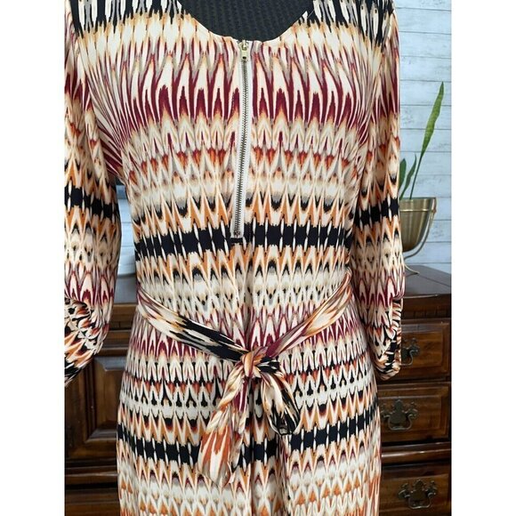 Tacera Black Rust and Maroon V-Neck Gold Zipper Midi Dress Size Small - Picture 4 of 9